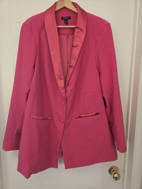 Torrid 2 Hot Pink Satin-Trim Long Sleeve Blazer Jacket, Size 18-20